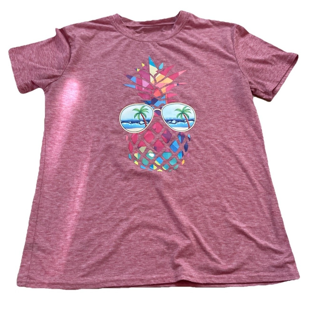 Pineapple‎ Sunglasses T-Shirt Beach Vibes Mosaic Graphic Red Tropical  Women's L